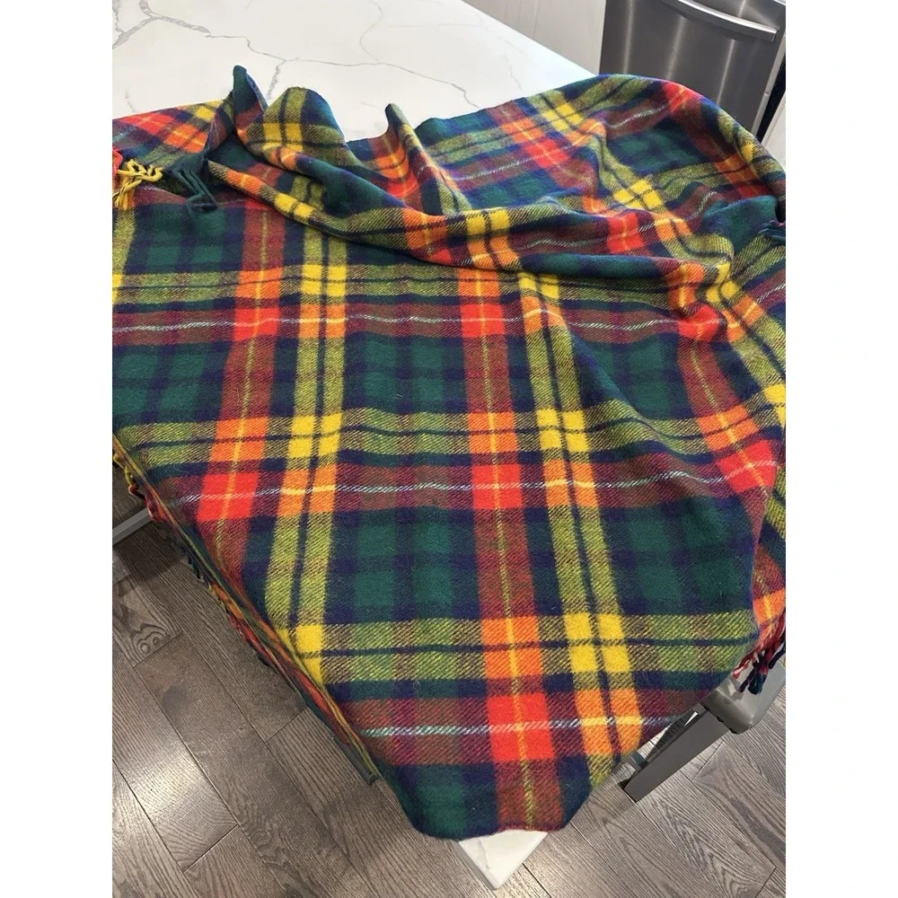 Vintage Horner 52x70 Wool Plaid Throw Blanket, Fringed Rectangular, Multicolor